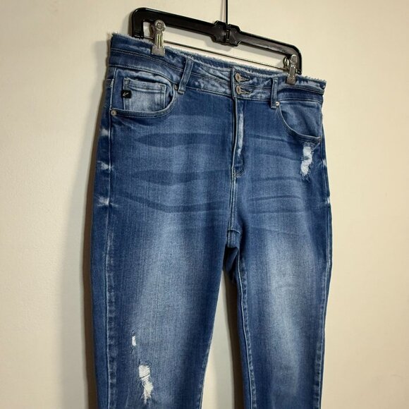 KanCan Distressed Medium Wash High-Waisted Stretch Skinny Jeans with Frayed Hem - Picture 3 of 8